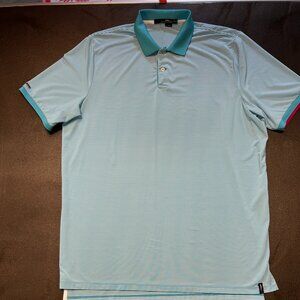 RLX RALPH LAUREN Men's XL Polo Shirt Aqua Blue Striped Short Sleeve